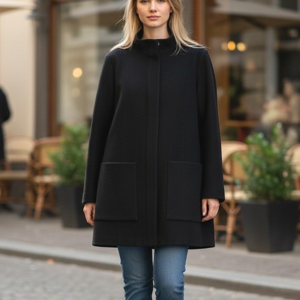 Alexandra Bartlett Wool Jacket Full Zip Mock Neck Women 1X Black Patch Pockets
